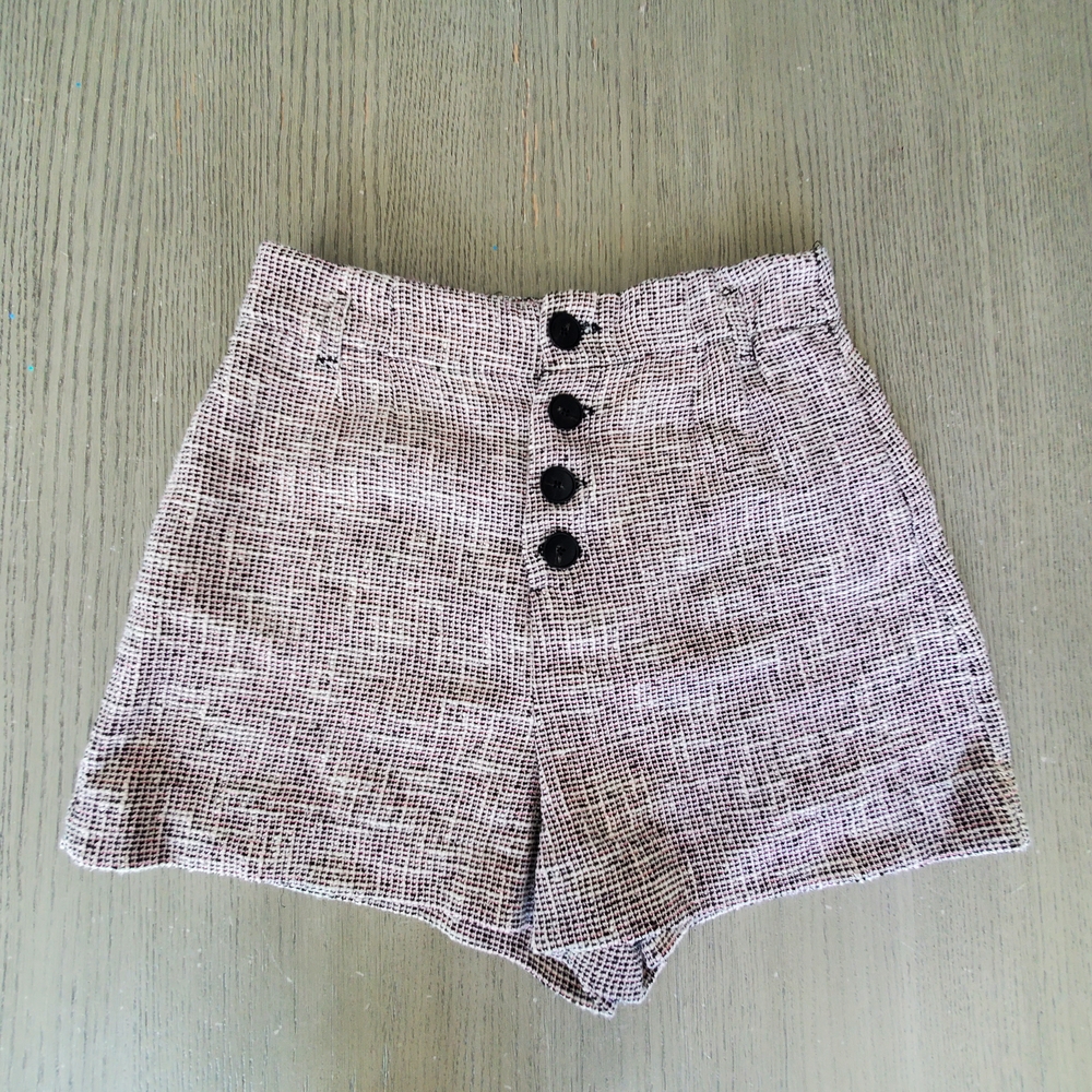 Zara High-Waisted Tweed Shorts in Black and White